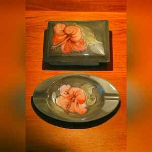 Vintage Moorcroft Hibiscus England Pottery Smoke Set